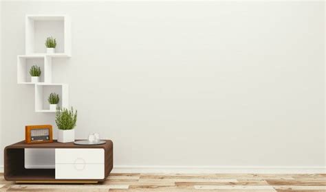 Premium Photo | Living room interior on empty white wall background - minimal design, 3d ...