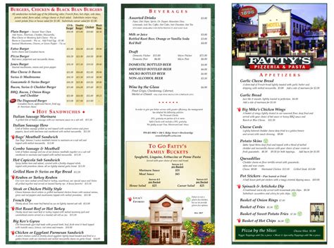 Fattys Dinner Menu | Fattyspizzeria