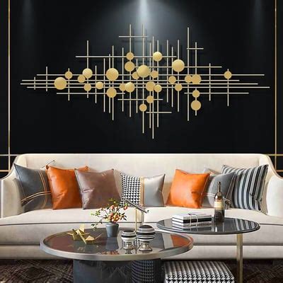 58.3" Modern Gold Metal Wall Decor Abstract Bar & Dots Wall Art for Living Room | Homary