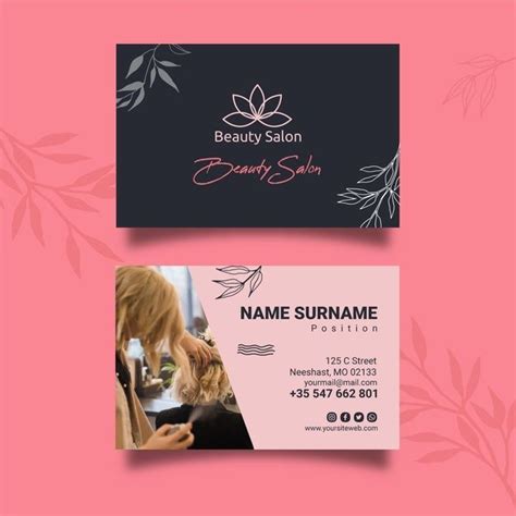 two business cards for beauty salon on pink background