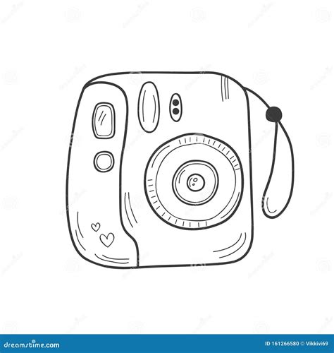 Retro Instant Camera Drawing. Cute White Mini Photo Camera Doodle, Vector Illustration Stock ...