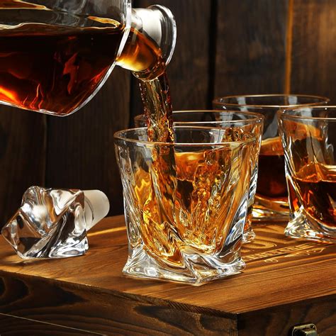 Twisted Whiskey Glasses Set of 4-11oz Old Fashioned Crystal Whiskey Glass Set with Slate ...