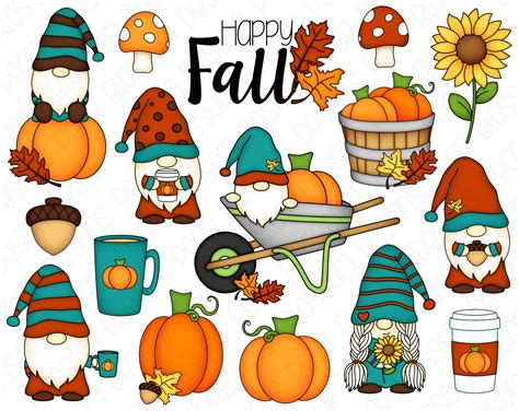 Fall Gnomes Hand Drawn Digital Clipart Set of 16 Gnomes | Etsy