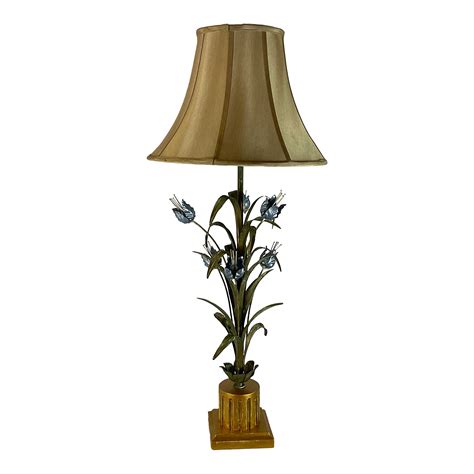 1950s Italian Tole Blue Floral Table Lamp | Chairish