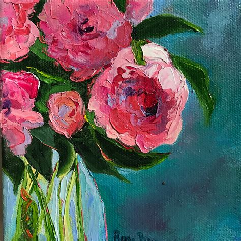 Pink flower Painting, Small Oil Painting, Bright Pink, Tiny flower art