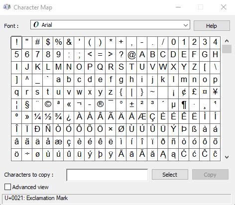 Insert ASCII or Unicode Latin-based symbols and characters