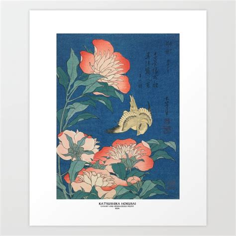 Peonies and Canary by Katsushika Hokusai Art Print by Modern Art Masters | Society6