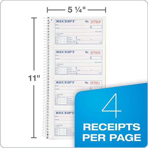 2-Part Carbonless 4 Receipts per Page SC1152 Adams Money and Rent Receipt Book Spiral Bound 4 ...