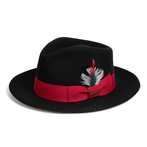 Crushable Black/Red 100% Australian Wool Fedora Hat