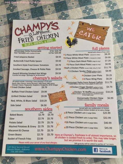 Online Menu of Champys Restaurant, Sheffield, Alabama, 35661 - Zmenu