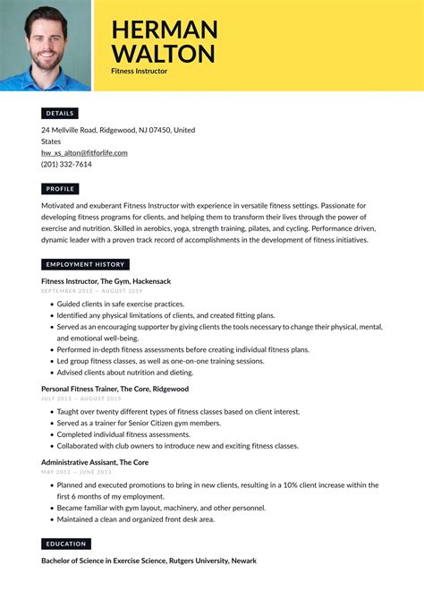 Fitness Instructor Resume Examples & Templates (2025) · Resume.io