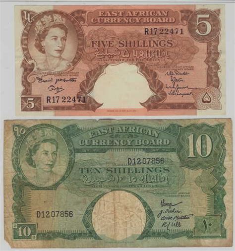 Africa - East African currency board 5 Shillings and 10 Shillings ...