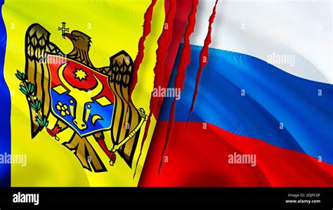 Moldova and Russia flags with scar concept. Waving flag,3D rendering ...