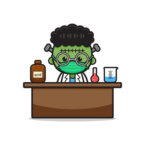 Cute frankenstein do science experiment cartoon icon illustration ...