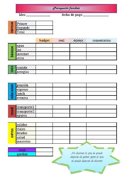 Presupuesto familiar: ¡imprimible gratis! Les dejo este completo organizador de presupuesto ...