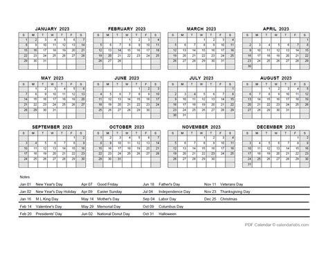 2023 PDF Yearly Calendar With Holidays Free Printable Templates ...