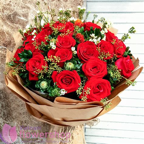 Beautiful bouquet of red roses at Vietnam Florist