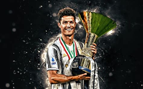 Download wallpapers Cristiano Ronaldo with cup, 4k, Juventus 2020 uniform, CR7, portuguese ...