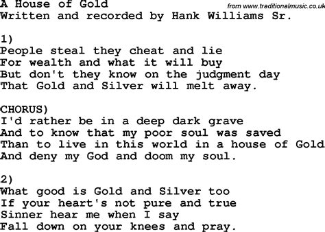 Country, Southern and Bluegrass Gospel Song A House Of Gold lyrics