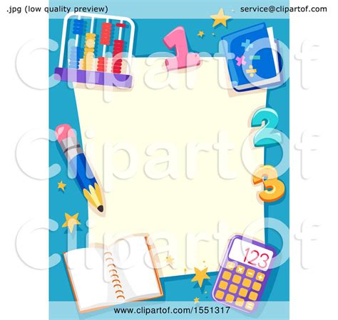 Clipart of a Blue Math Border with an Abacus, Numbers, Notebook and ...