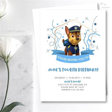 Modern Chase Paw Patrol Boy Birthday Invitation Minimalist - Etsy