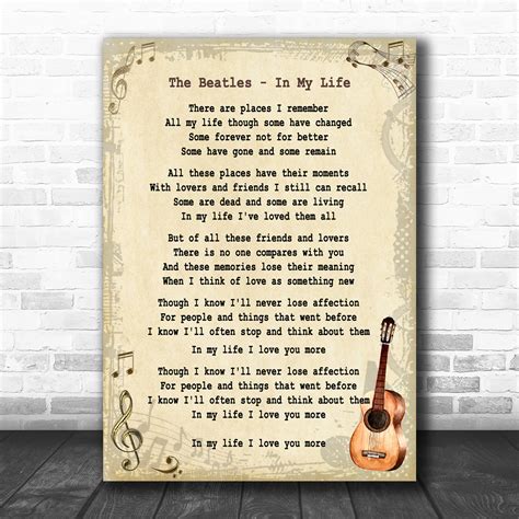 In My Life The Beatles Vintage Heart Song Lyric Music Wall Art Print - Song Lyric Designs