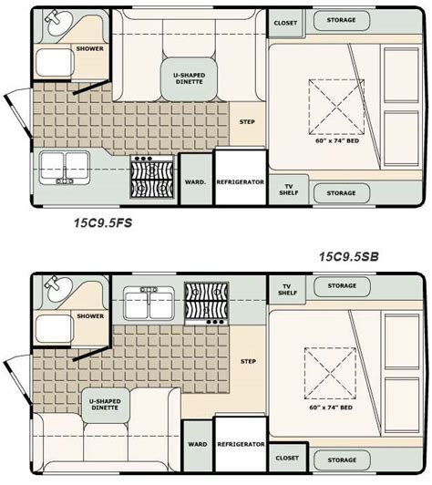 Bigfoot 1500 series truck camper 15C9.5FS and 15C9.5SB floorplans