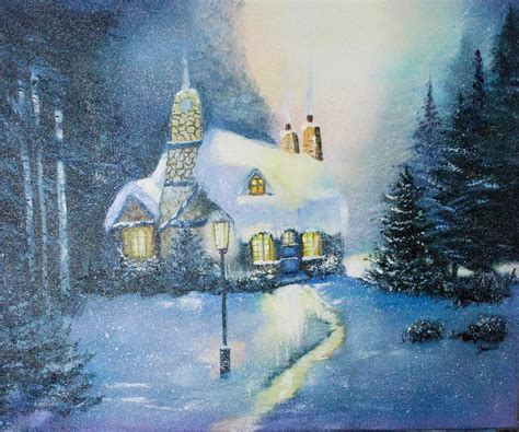 Winter House Painting oil Fabulous house Forest landscape Snow | Etsy