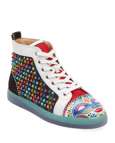 Christian Louboutin Men's Tribalouis Multicolor Spiked High-Top Sneakers - Bergdorf Goodman