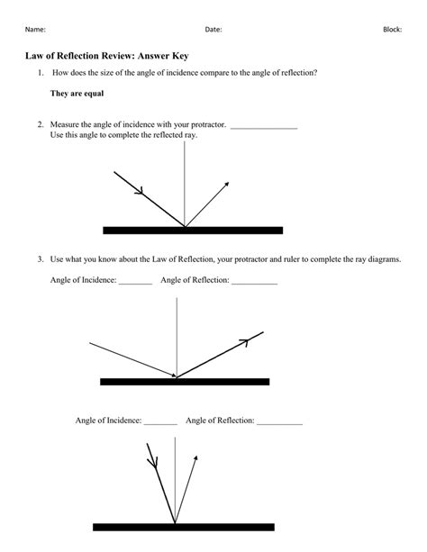 Science 8 – Optics Lesson 12 – Reflection Worksheet Answer Key