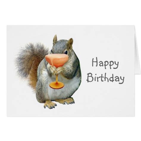 Squirrel with Drink Birthday Card | Zazzle