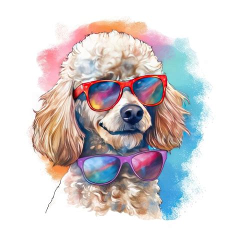 Premium AI Image | A drawing of a dog wearing sunglasses and a red and ...