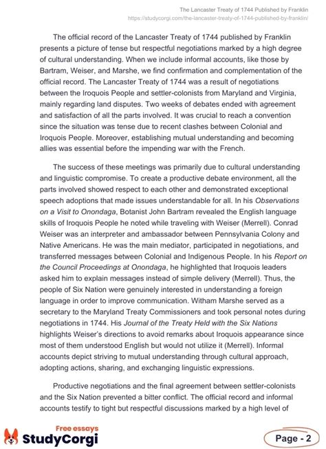 The Lancaster Treaty of 1744 Published by Franklin | Free Essay Example