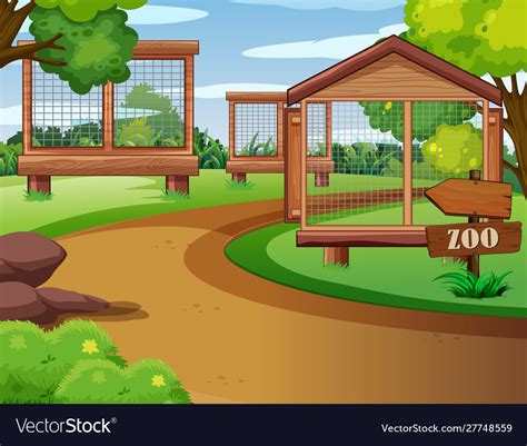 Background scene zoo with empty cages Royalty Free Vector