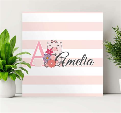 Cute animals piggy with name customisable canvas prints - TenStickers