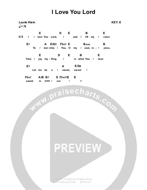 I Love You Lord Chords PDF (Dennis Prince / Nolene Prince) - PraiseCharts