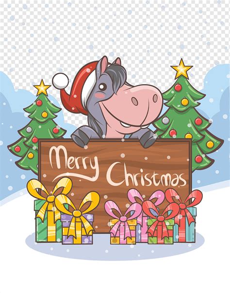 Cute donkey cartoon merry christmas illustration, png | PNGWing