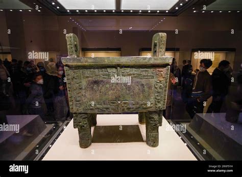 Beijing China, February 17, 2023: The bronze square tripod of "Houmu Wu" during the reign of ...