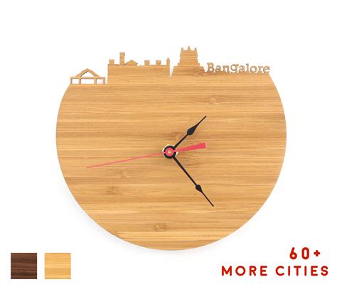 Bangalore Wood Skyline Clock India Time Zone Clock in Bamboo | Etsy