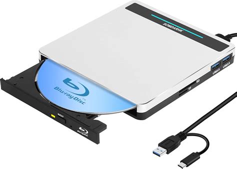 External Blu Ray CD DVD Drive, USB 3.0 Type C External Blu-ray Player CD/DVD ROM Burner ...