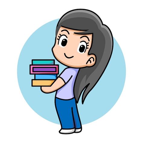 Premium Vector | Cute girl holding books cartoon illustration