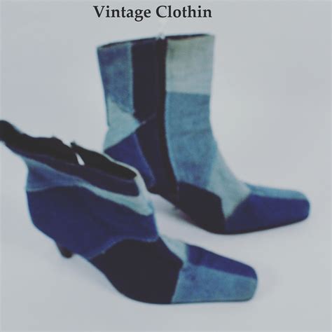 Sold 1990s style patchwork denim boots | Vintage outfits, Vintage ladies, Denim boots