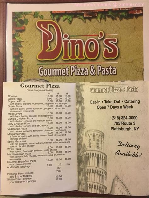 Online Menu of Dinos Pizza Restaurant, Plattsburgh, New York, 12901 - Zmenu