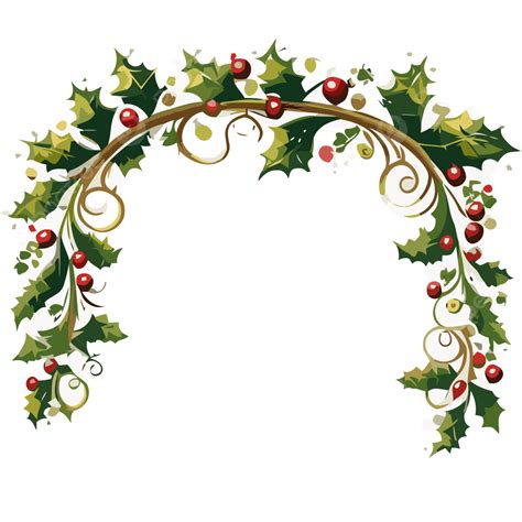 Christmas Garland Border Vector, Sticker Clipart Beautiful Holly Wreath ...