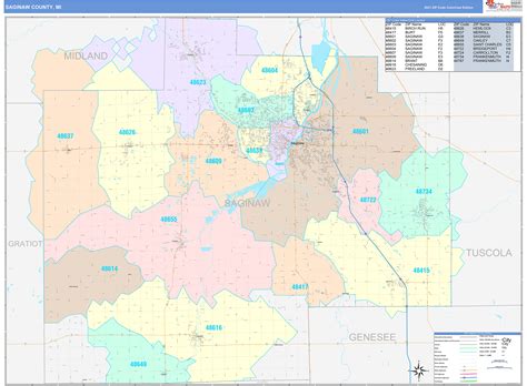 Saginaw County, MI Wall Map Color Cast Style by MarketMAPS - MapSales.com