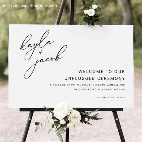 Unplugged ceremony sign template modern elegance editable unplugged wedding sign printable ...