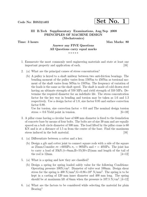 r05321403 Principles of Machine Design | PDF | Strength Of Materials | Gear