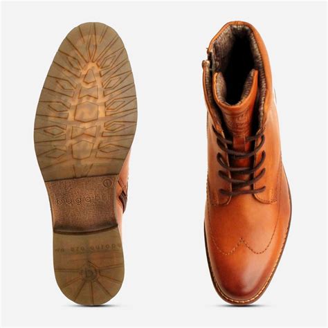 Bugatti Light Brown Wingtip Mens Side Zip Designer Boots