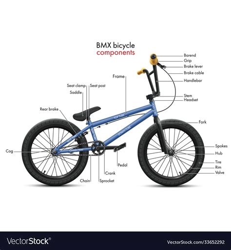 Labeled bmx bicycle components Royalty Free Vector Image