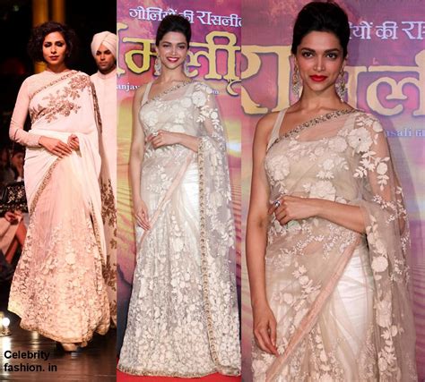 Online Bollywood Sarees: Deepika Padukone Ram Leela Cream Heavy Embroidery Saree Prices ...